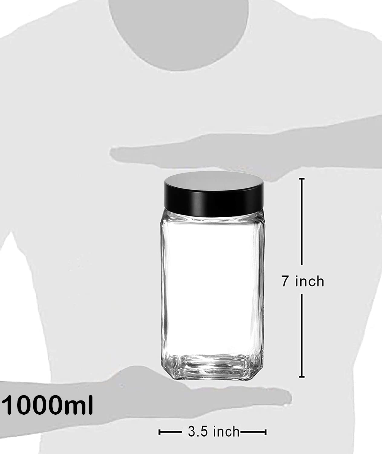 CLOUDMART Piramal Glass Square Clear Jars & Containers for Kitchen Pantry, Snacks, Masala, Honey, Pickles, Cookies, Dry Fruits,